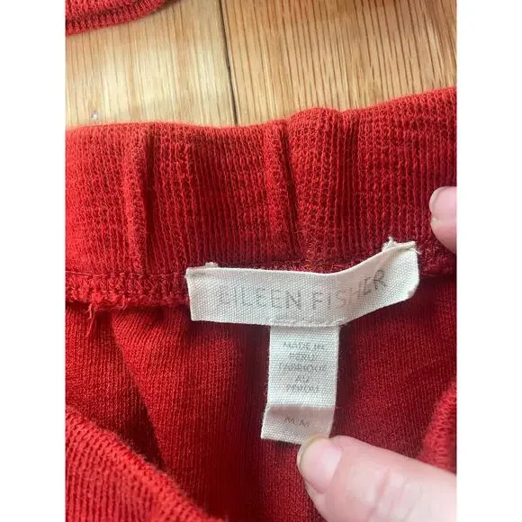 Eileen Fisher Organic Cotton Slubby Rib Top and Pant, Red, Made in Peru Size M - Picture 4 of 4